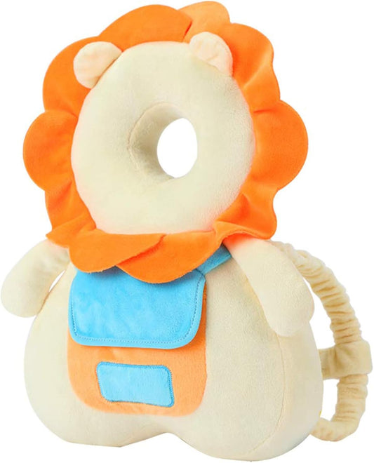 Baby Head Protector Backpack, Adjustable Backpack Toddlers Head Safety Pad Cushion, Baby Head Back Protection Safety Pads for Walking Crawling, for Age 5-24 Months(Lion,1P)